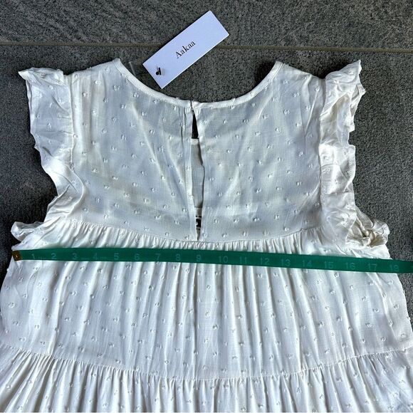 NWT Aakaa White Sleeveless Flutter Swiss Dot Baby doll Mini Sundress w/Pockets S - Picture 10 of 16